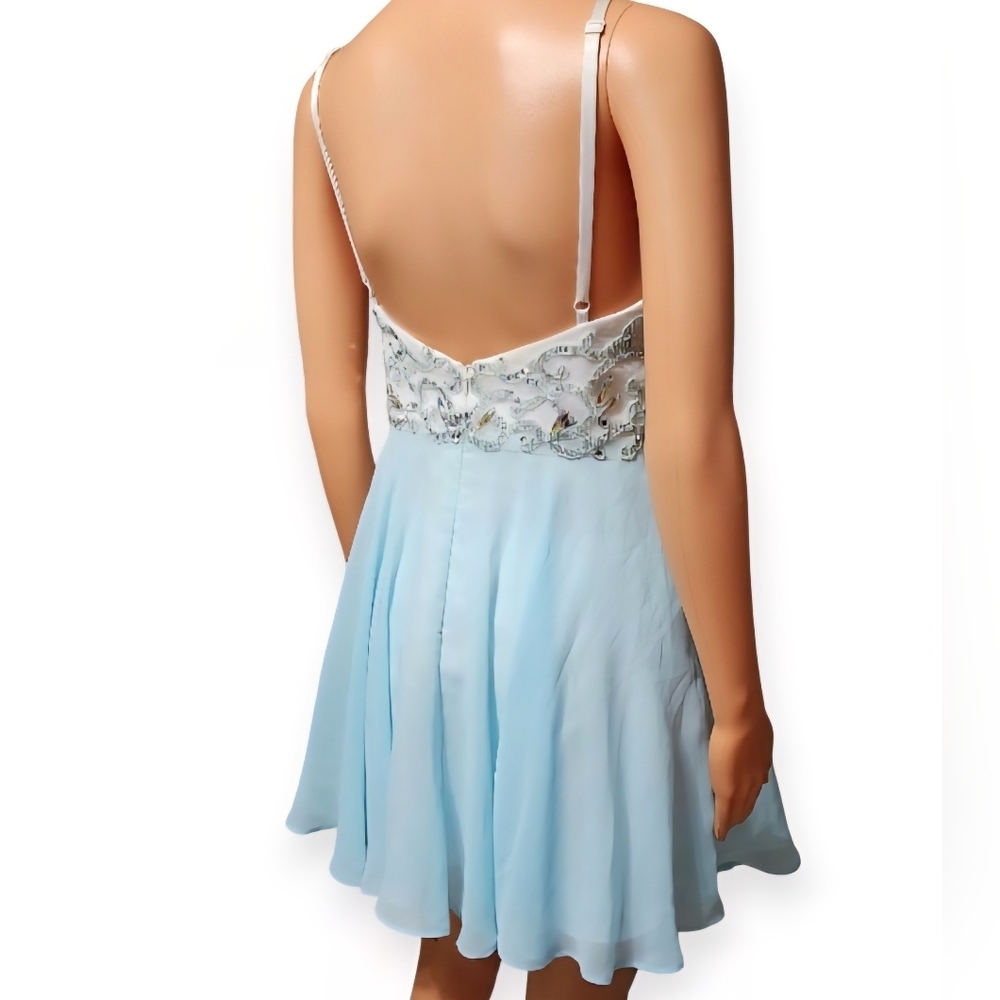 Xscape Blue and White Embellished Mini Dress - Picture 8 of 8